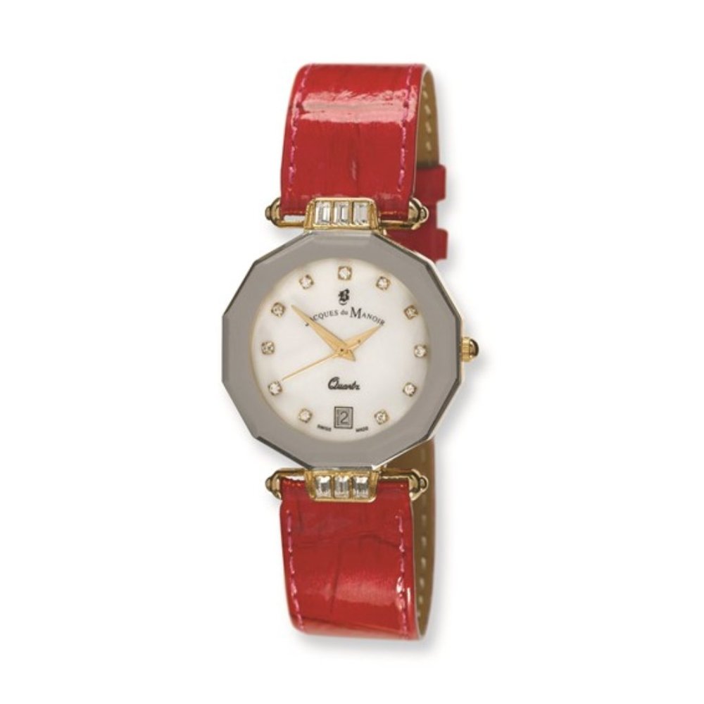 CLOSEOUT!!  Ladies Jacques du Manoir Red Strap Crystal Accent Watch